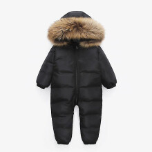 (Black, 100) Russian New Jumpsuit Kids Winter Wear Baby Boy Snowsuit Parka Nature Fur 90% Duck Down Jacket For Girl Clothes Coat Overalls
