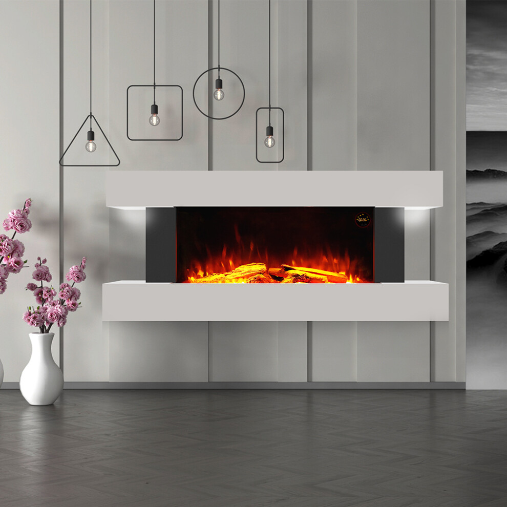 50 Inch 2000W White Electric Fireplace With Wooden Mantel