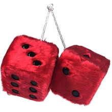 (red) 1 Pair Of Retro Square Mirror Hanging Couple Fuzzy Plush Dice With Dots For Car Interior Ornament Decoration