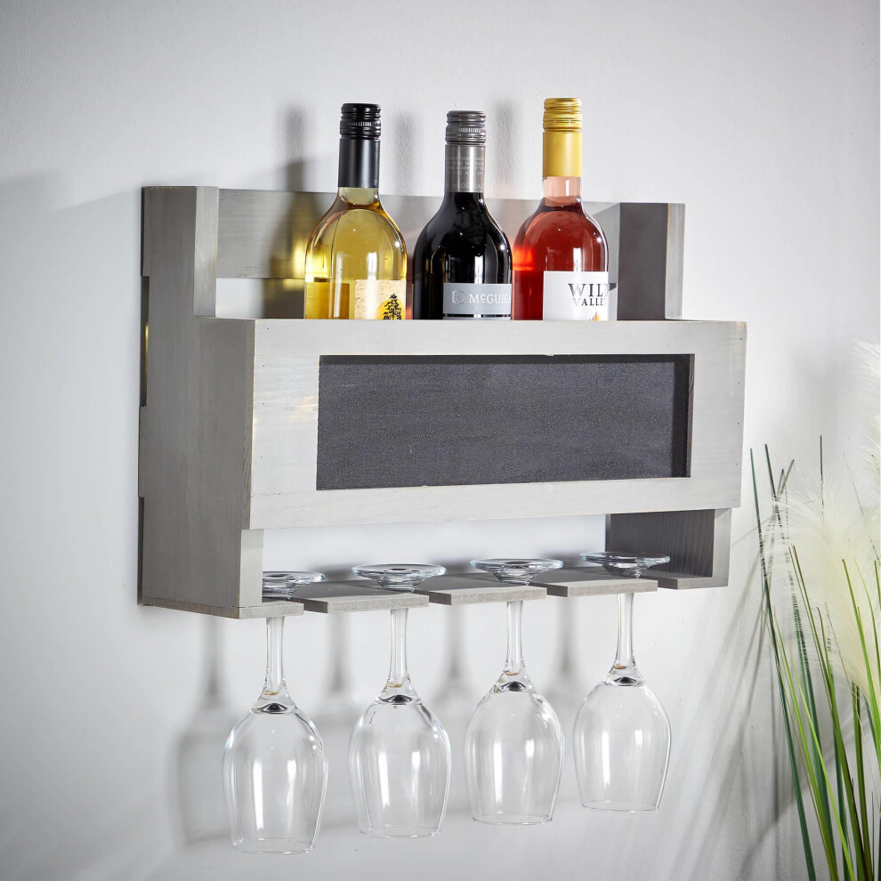 Wine Rack and Glass Holder Wooden Organiser Chalkboard Front Fully Assembled