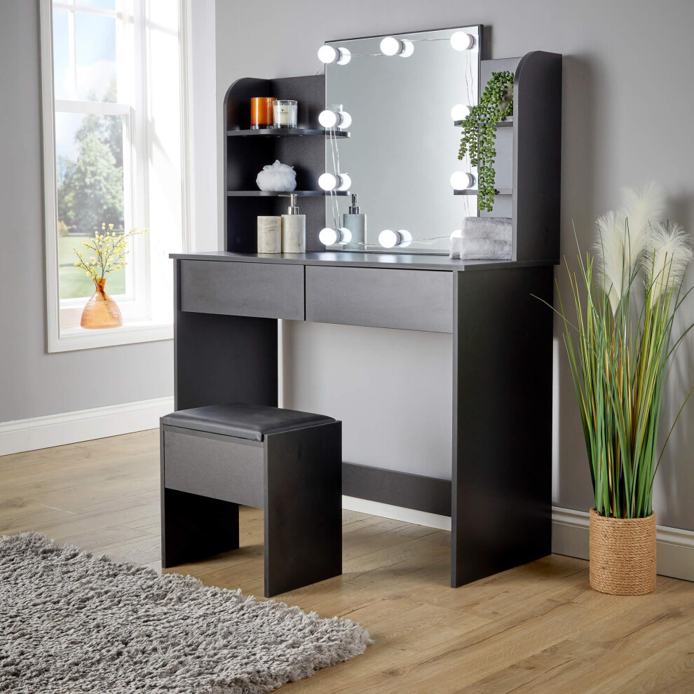 Dressing Table With Stool Led Lights Mirror  Vanity Makeup Desk Set