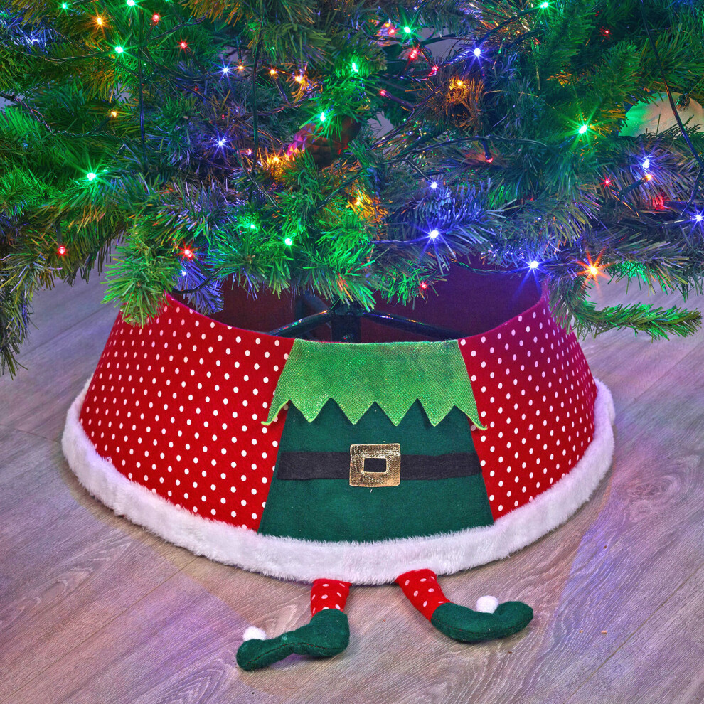 55cm Christmas Xmas Felt Tree Skirt Collar Base with Elf Legs Fabric Decoration