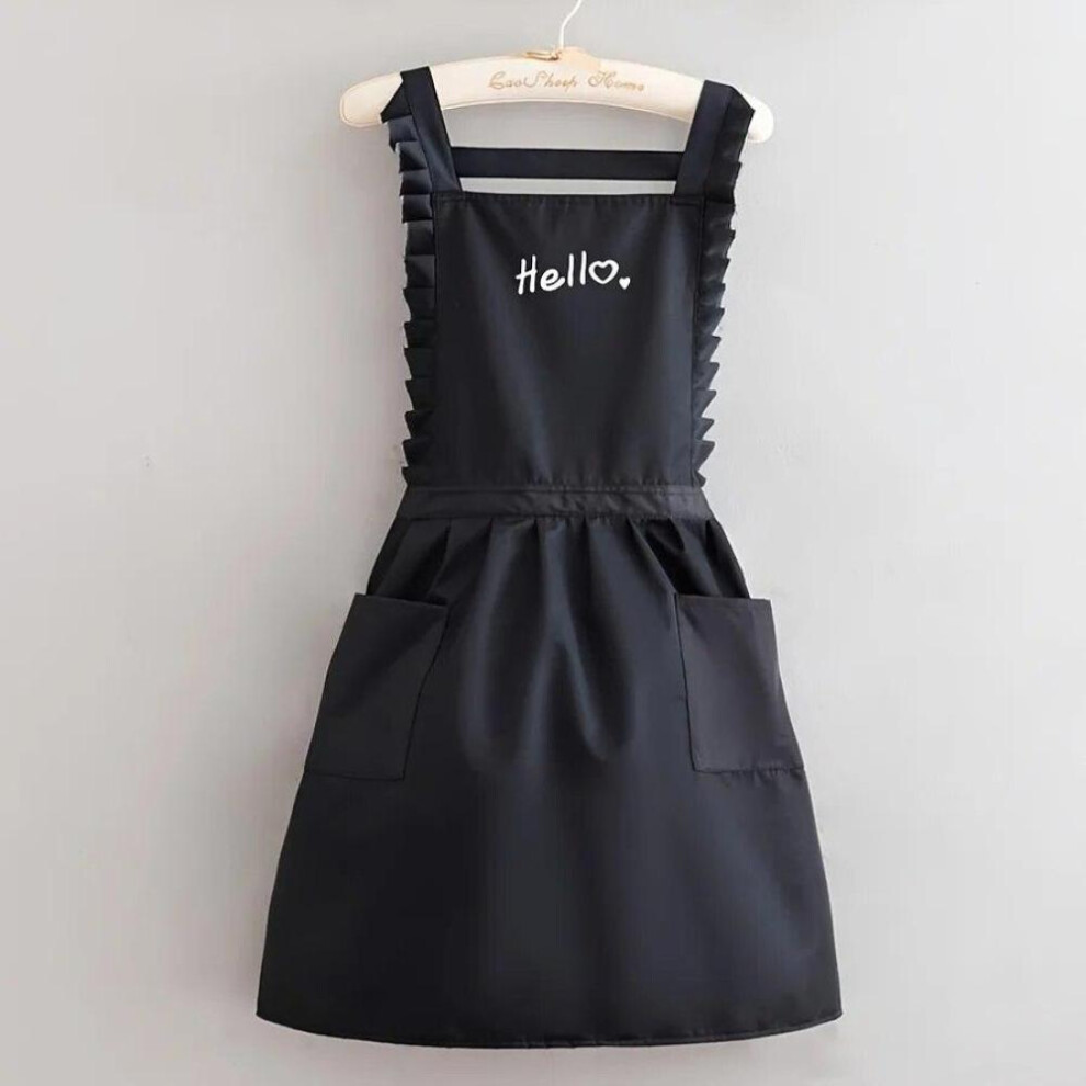 (Black) Princess Style Apron, Waterproof Floral Restaurant Barista Work Uniform Apron, Suitable For Restaurants/Hotels/Gardening
