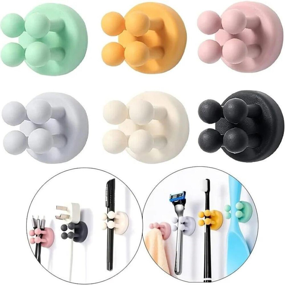 (Black) Adhesive Silicone Toothbrush Holders Wall Mounted Hanging Towels Keys Cables and Cords Kitchen and Bathroom Organization