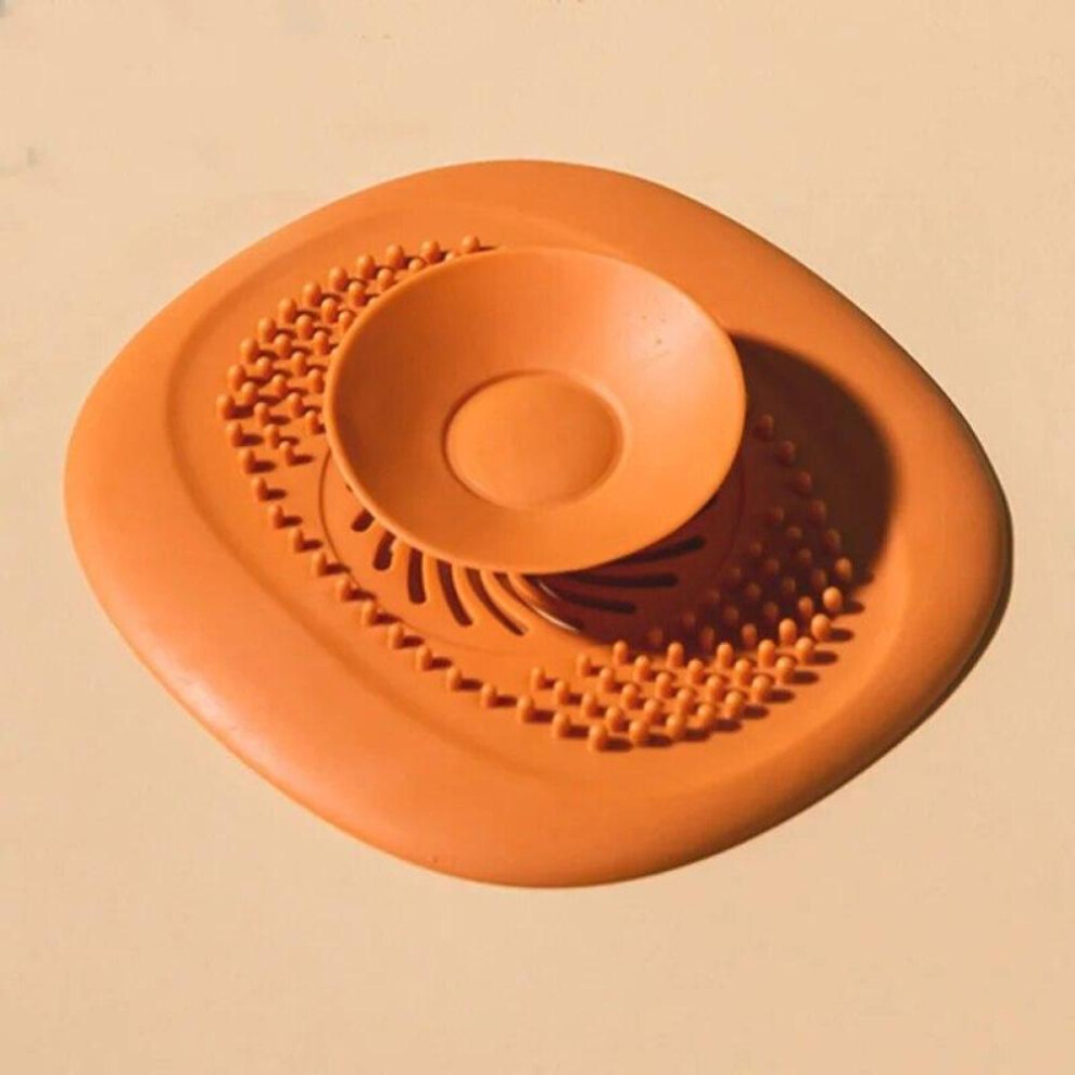 (Orange) Silicone Kitchen Sink Plug Shower Filter Drain Cover Stopper Hair Catcher Sink Strainer Drainer Floor Drain Bathroom Accessories