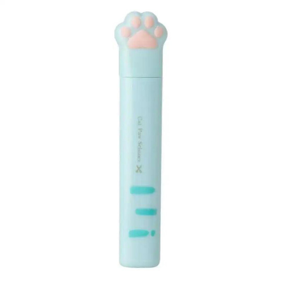(Blue) Cute Multifunctional Stainless Steel Hand Scissors Mini Portable Kawaii Cat Paw Art Scissors School Stationery Novelty