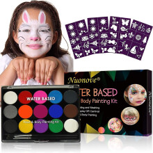 Face Paint Kit For Kids, Face Paints, Face And Body Painting, With 2 Professional Brushes, 15 Colors, 40 Tattoo Templates