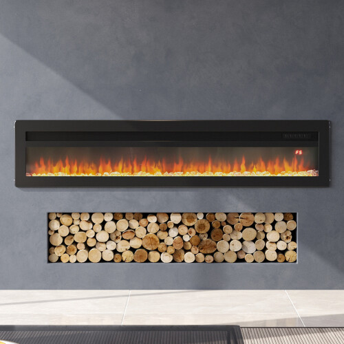 60 Inch 1800W Recessed Electric Fireplace With Remove Control - Black