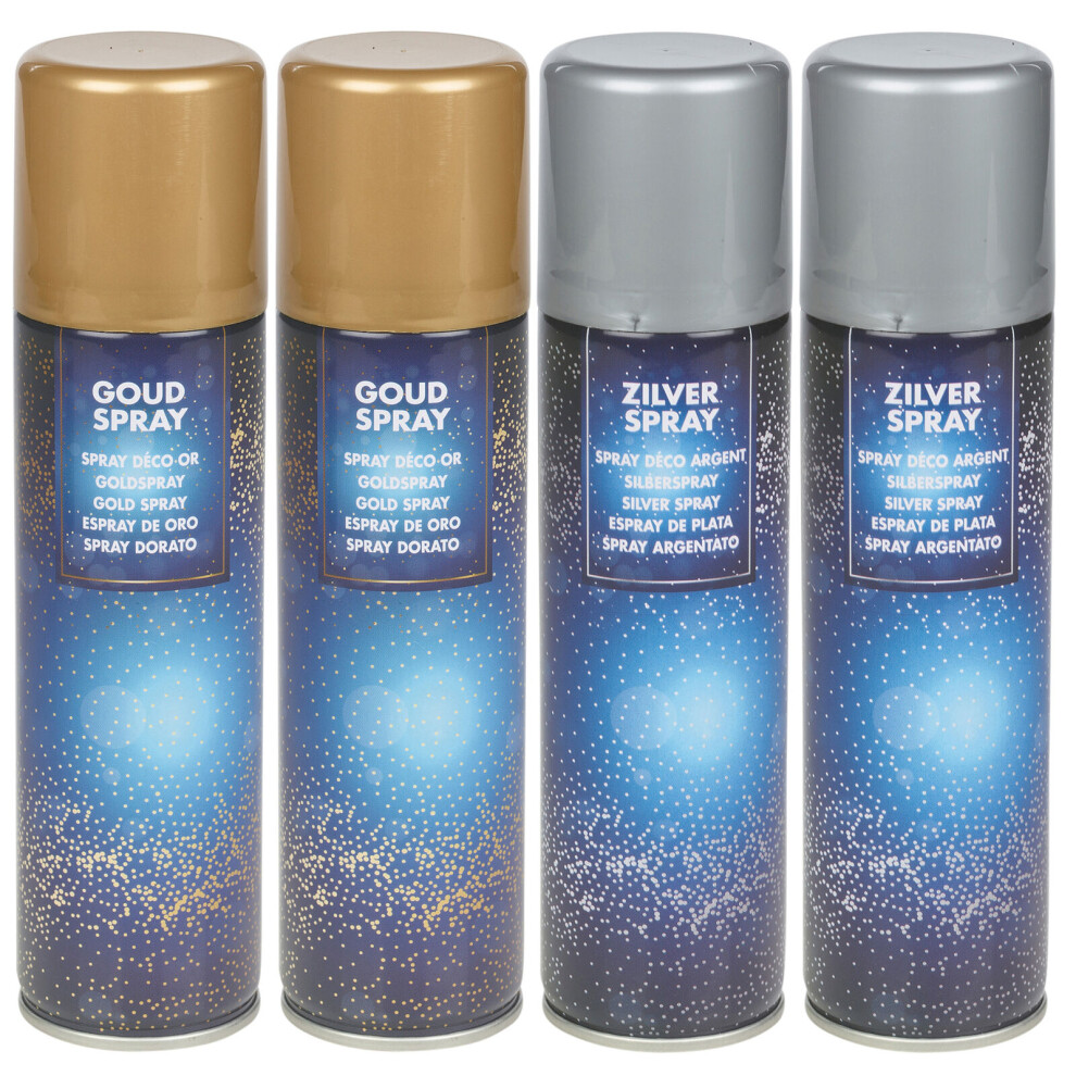 Urbn Living (2 Silver & 2 Gold) 150Ml Decorative Lacquer Spray Paint Bottle Festive Craft Metallic Colour Decor