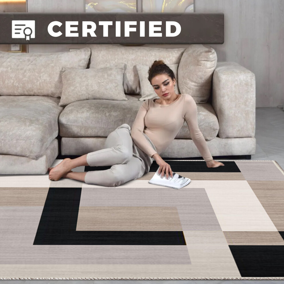 (Milo Neutral) Non Slip Printed Rugs Bedroom Carpet Kitchen Livingroom Carpets