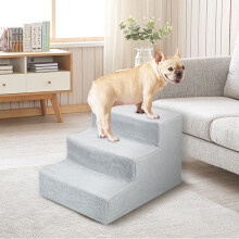 (Grey) 3 Steps Pet Dog Ladder Soft Stairs Puppy