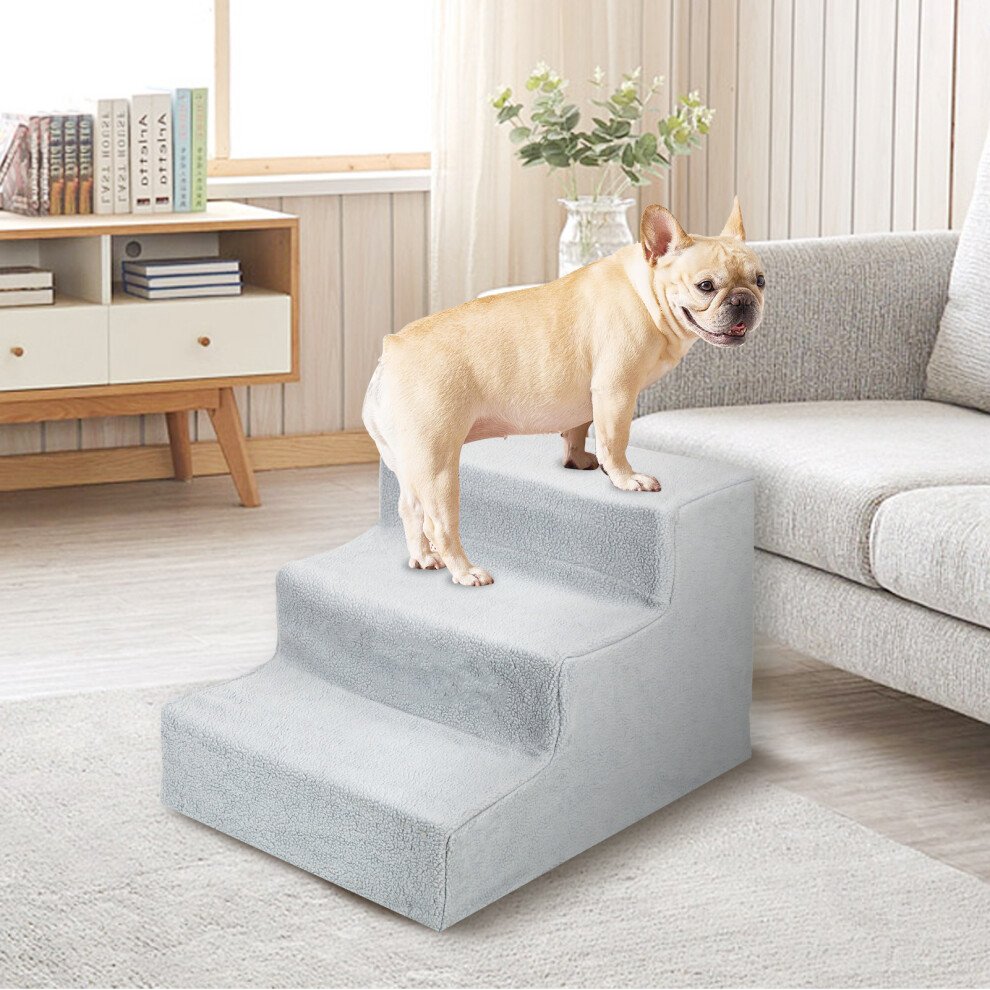 (Grey) 3 Steps Pet Dog Ladder Soft Stairs Puppy