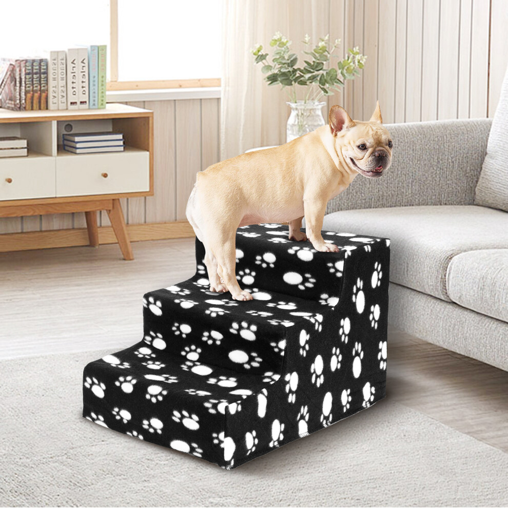 (Black) 3 Steps Pet Dog Ladder Soft Stairs Puppy