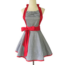 Apron Black And White Grid Layer Big Bow Cotton Fabric Skirt Home Kitchen Cooking Aprons for Woman Adult Bibs