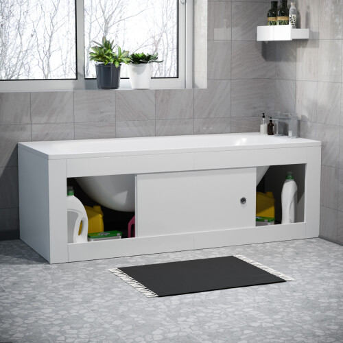 NES Home Nes Home White PVC 1800mm 2 Sliding Doors Bath Front Panel 2