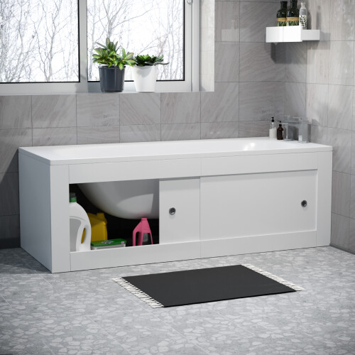 NES Home Nes Home White PVC 1800mm 2 Sliding Doors Bath Front Panel 1