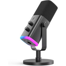 Gaming Microphone, Studio Dynamic Streaming Mic, Computer Desktop Stand Microphone for Podcast, VoiceOver, Recording, with RGB, Mute, Black-AM8