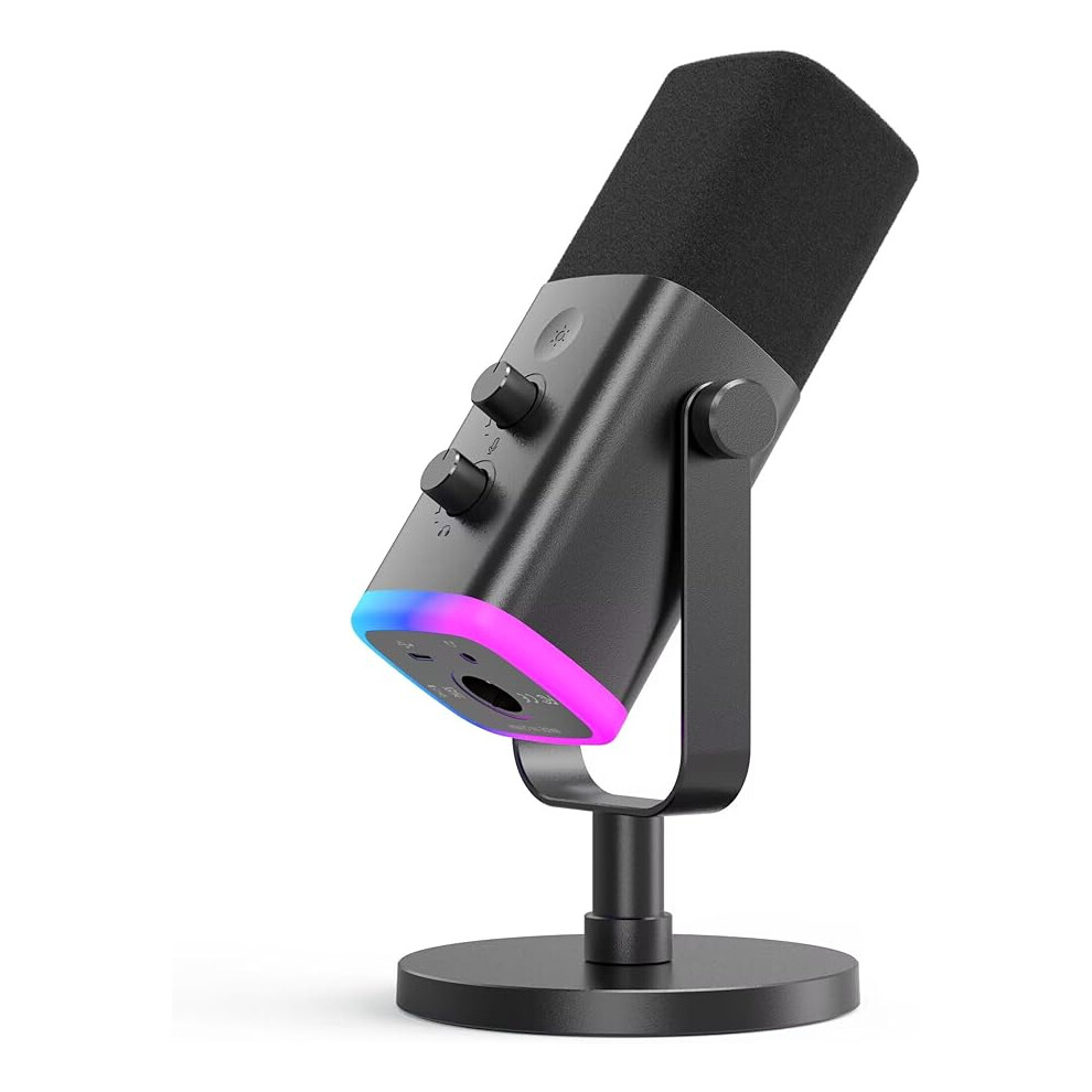 Fifine Gaming Microphone, Studio Dynamic Streaming Mic, Computer Desktop Stand Microphone For Podcast, Voiceover, Recording, With Rgb, Mute, -Am8 Black
