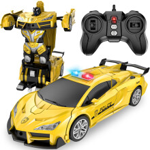 Remote Control Car, Transform Robot RC Cars, 2.4Ghz Transforming Police Car Toy with LED Light, One-Button Deformation & Rotating Drifting