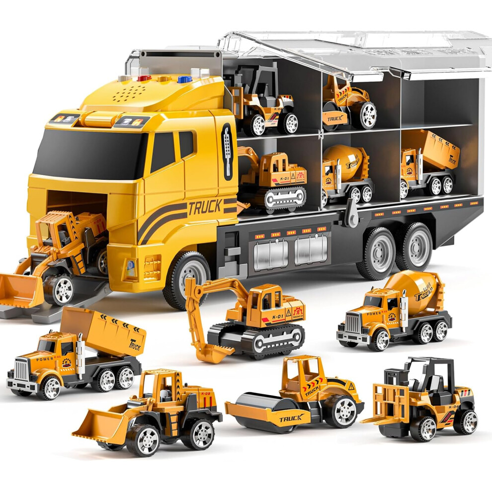 Veeki Temi Toddler Toys For 3 4 5 6 Years Old Boys, Die-Cast Construction Toys Car Carrier Vehicle Toy Set W/Play Mat, Kids Toys Truck Alloy Metal Car Toys