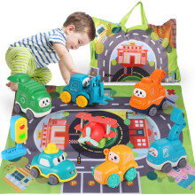 ALASOU 7 PCS Baby Cranes Car Toys with Playmat/Storage Bag|1st Birthday Gifts for Toddler Toys Age 1-2|Baby Toys for 1 2 Year Old Boy
