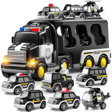 TEMI Police Truck Toys for Toddler 3 4 5 6 Years Old Boys - 7-in-1 Friction Power Emergency Vehicle, Police Car Toy for Toddlers 1-3