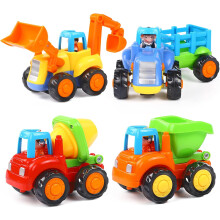 Toy Early Educational Toddler Powered Cars Push and Go Cars Tractor Bulldozer Dumper Cement Mixer Engineering Vehicles Toys for Children 4PCS