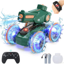 Remote Control Car Water Squirt Tank Gifts Amphibious RC Gesture Stunt Boat with Lights & Self-Dispensing Cool Outdoor Summer Beach Pool Toy