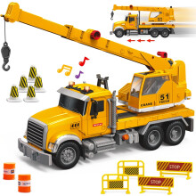 MOBIUS Toys Crane Toy Truck Set - Kids Construction Crane Truck w/Extending Arm,Rotation,Various Props and Buttons + Sounds & Lights-Toy Crane Truck