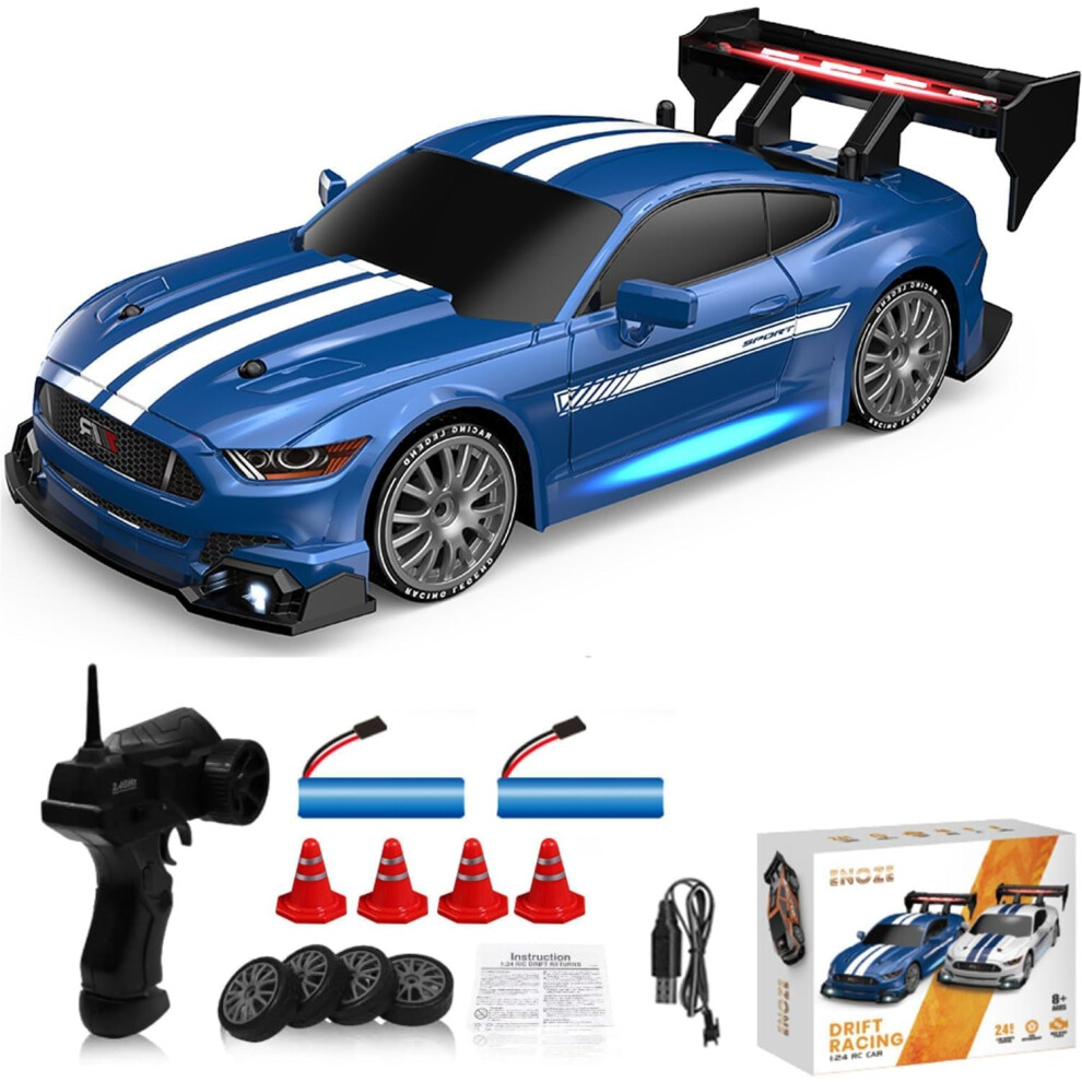 1:24 Scale RC Drift Car 4WD 2.4GHz 30KM/H High Speed Racing Sport Toy Car with LED Lights, Racing and Drift Wheels 8602-Blue