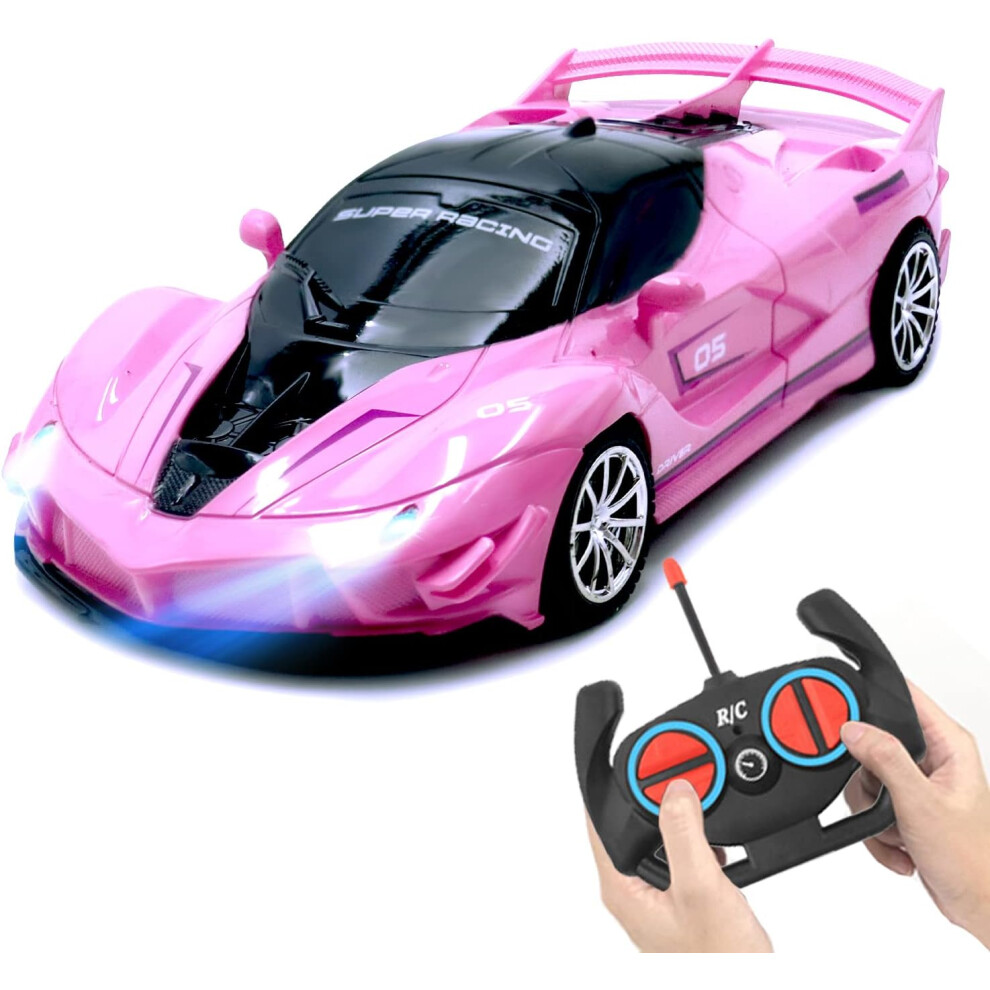 Remote Control Car, Pink RC Cars for Girls, Rechargeable RC Racing, Electric Power On Road High Speed Drift Model Vehicle Toy with Led Headlight