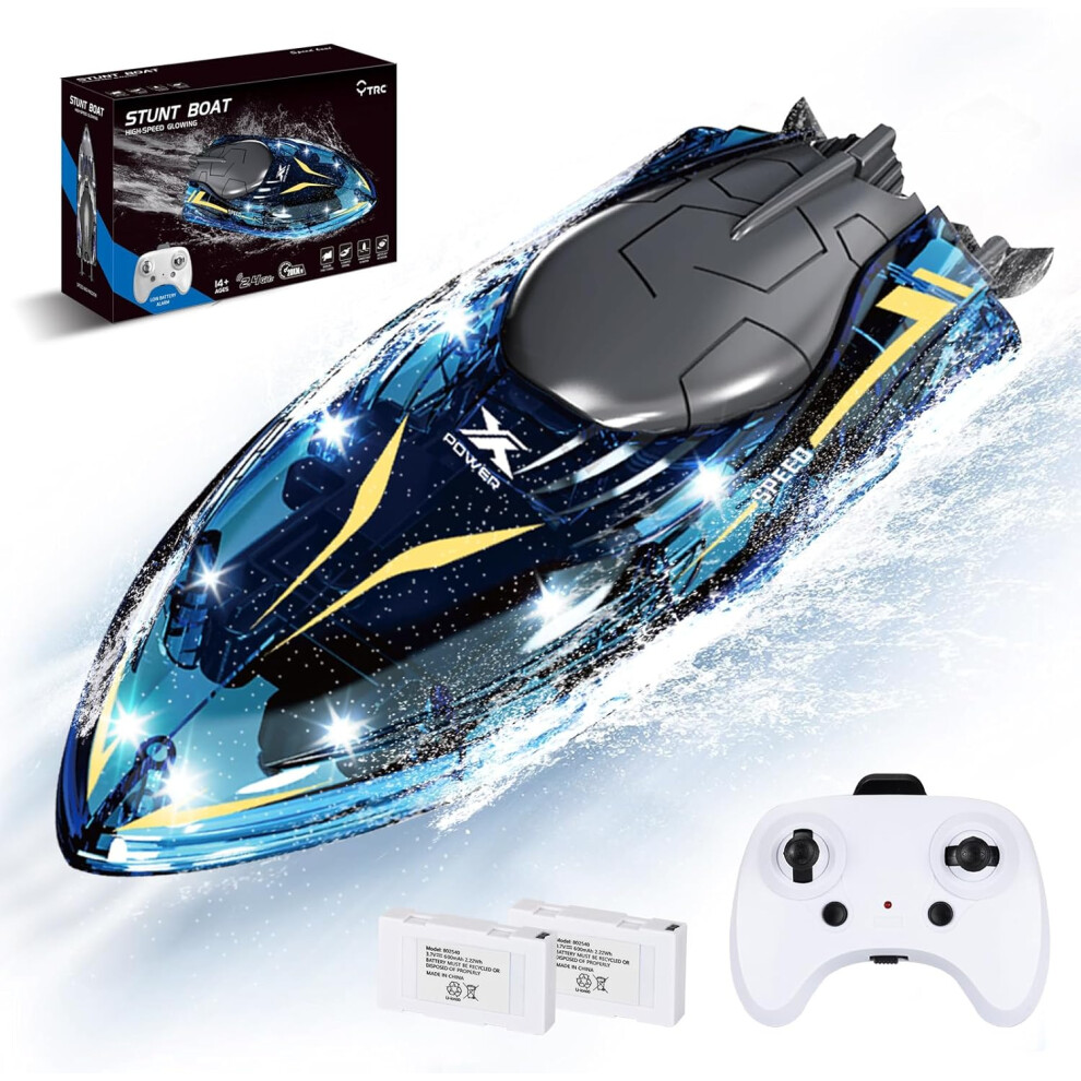 Remote Control Boat with LED Light for Kids and Adults,2.4 GHz High Speed RC Boat for Pools and Lakes with 2 Rechargeable Battery-image-OPC-PFQZ8D5-NEW