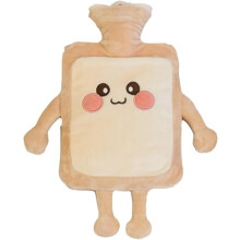 Hot Water Bottle 1000ML Hot Water Bag Hot Pack with Cute Toast Bread Plush Cover Large Rubber Hot Water Bottles Hand Warmer Gift