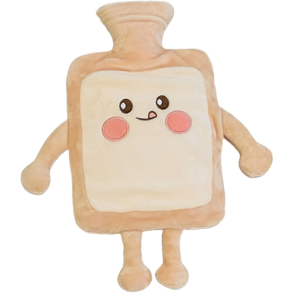 Veeki Hot Water Bottle 1000Ml Hot Water Bag Hot Pack With Cute Toast Bread Plush Cover Large Rubber Hot Water Bottles Hand Warmer Gift