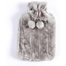 Large Hot Water Bottle with Cover, 2 Litre, Premium Natural Rubber Hot Water Bag, Soft Fleece Cover for Pain Relief, Back,Warm Cosy Nights (Gray)