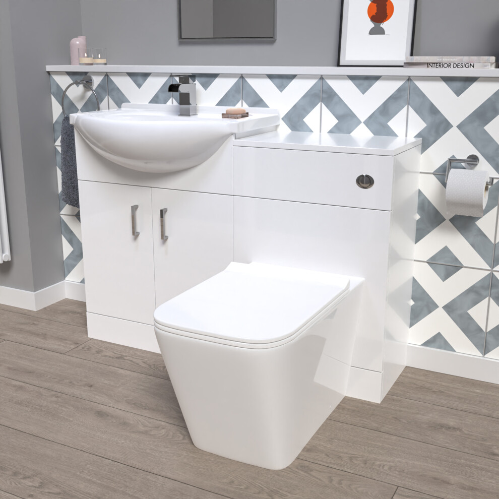 Nes Home 1150mm White Vanity Unit With Basin, WC Unit & Square BTW Toilet