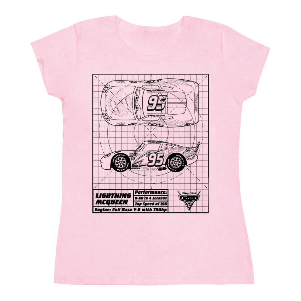 (S, Baby Pink) Disney Womens/Ladies Cars Lightning McQueen Blueprint Cotton T-Shirt