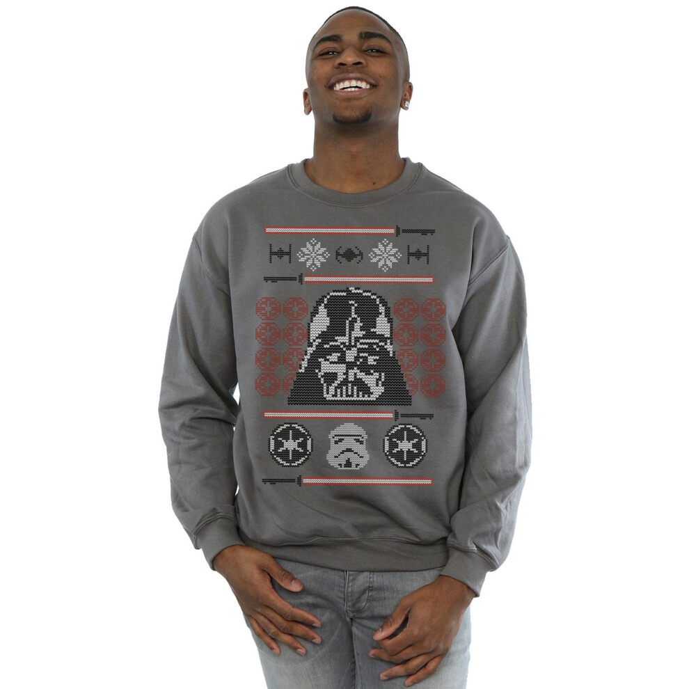 (XL, Charcoal) Star Wars Mens Christmas Vader Head Fair Isle Sweatshirt