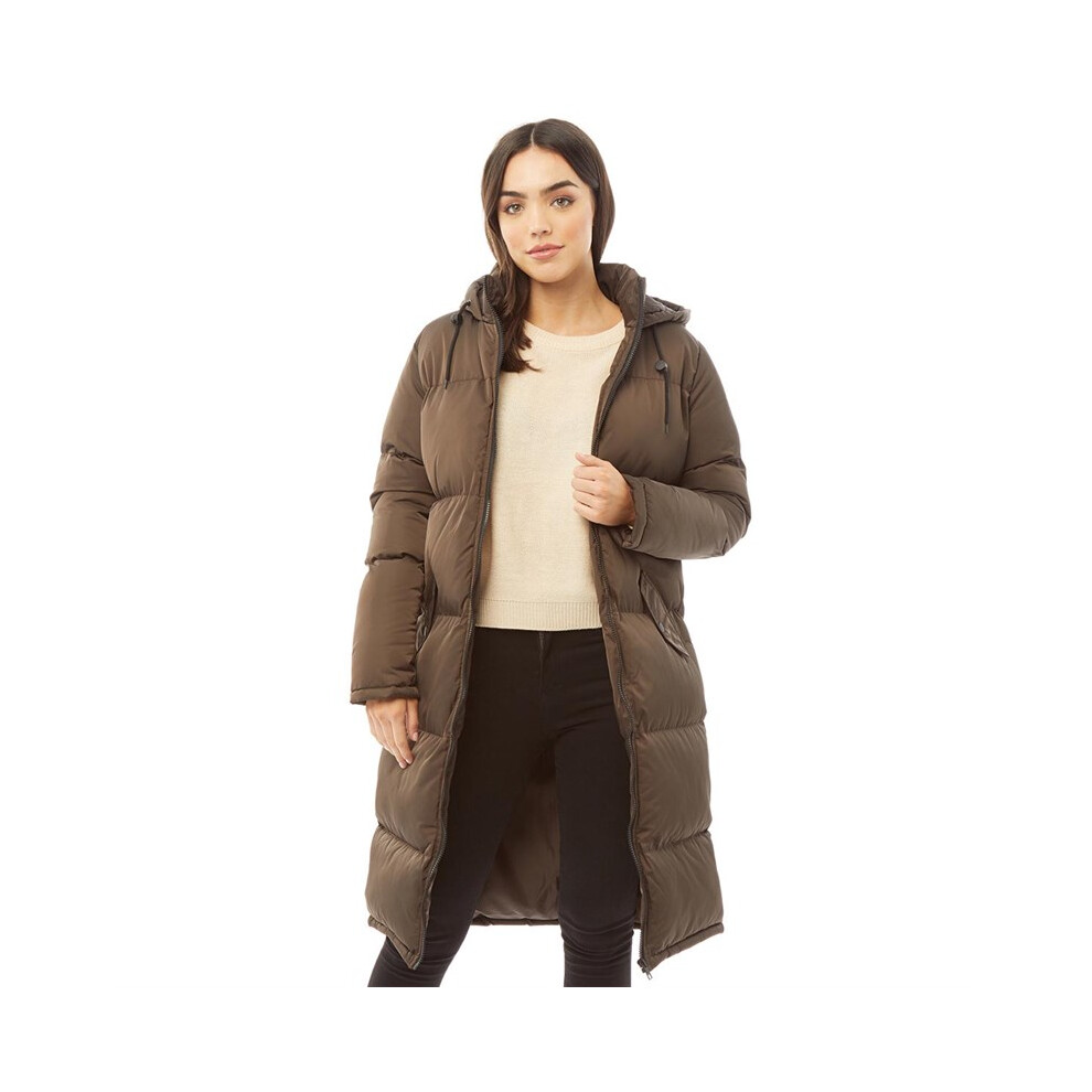 Brave Soul Womens Cello Maxi Length Padded Coat Bitter Chocolate UK 14