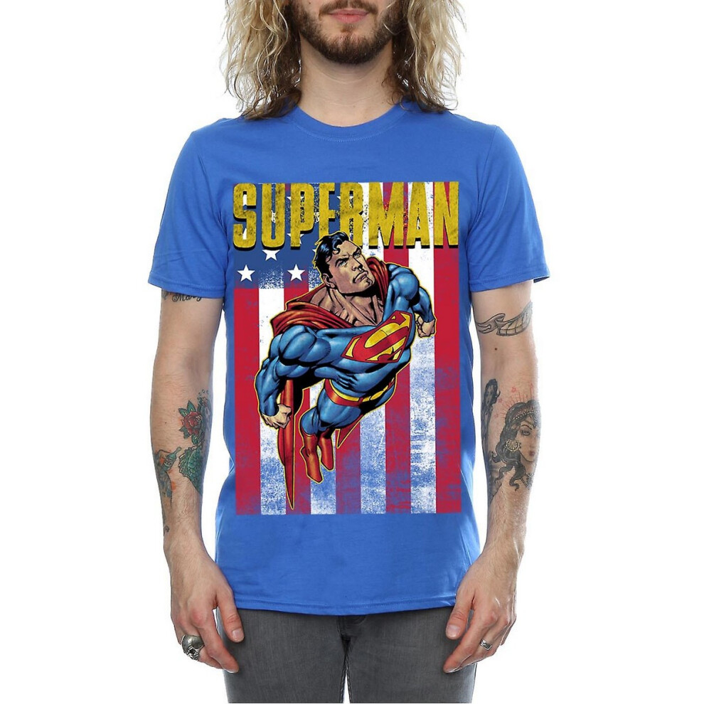 (L, Royal Blue) Superman Mens Flight Cotton T-Shirt