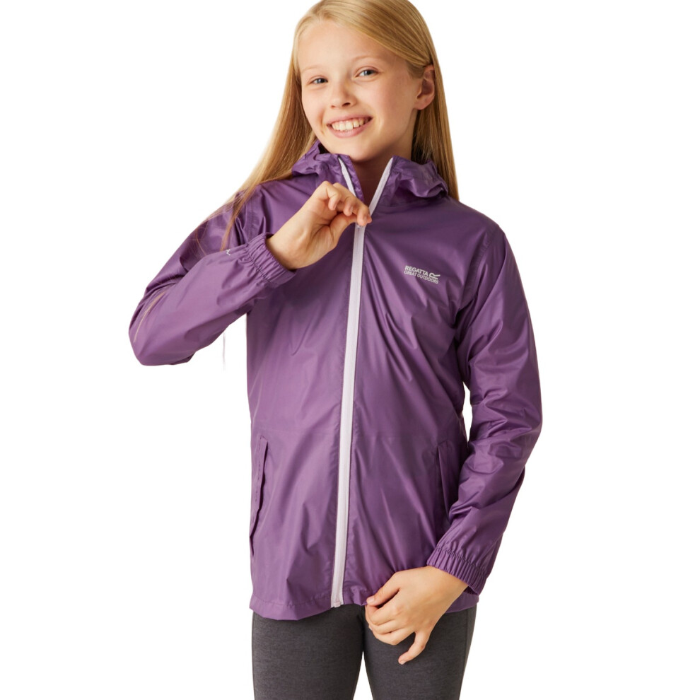 (5-6 Years, Sunset Purple) Regatta Great Outdoors Childrens/Kids Pack It Jacket III Waterproof Packaway Black