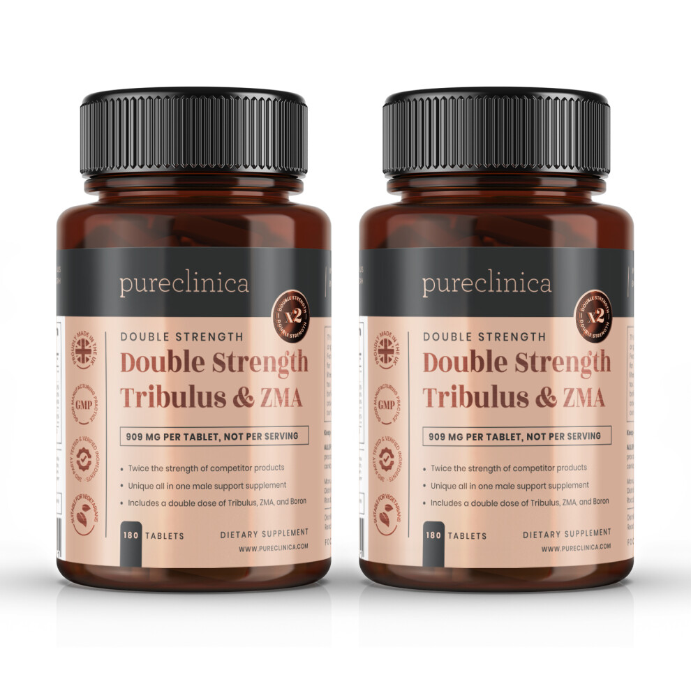 Double Strength Tribulus and ZMA (958mg - 40% Saponins with Copper, Boron & Black Pepper) x 360 Tablets(2 bottles of 180 tablets)