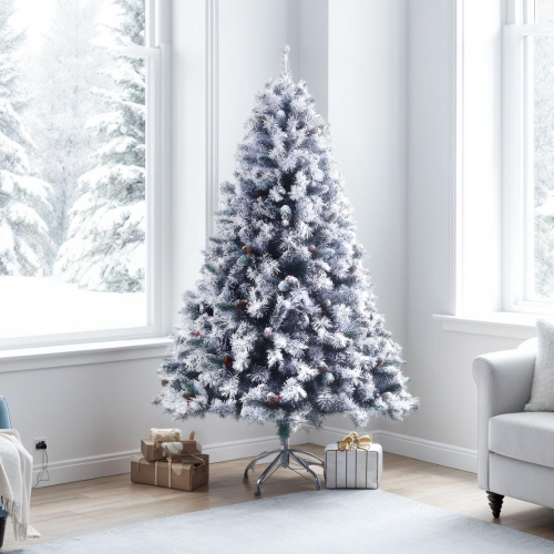 Evre (5ft) EVRE Snow Flock Christmas Tree Pine Cone & Berries
