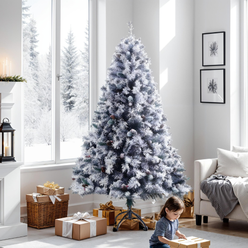 Evre (6ft) EVRE Snow Flock Christmas Tree Pine Cone & Berries