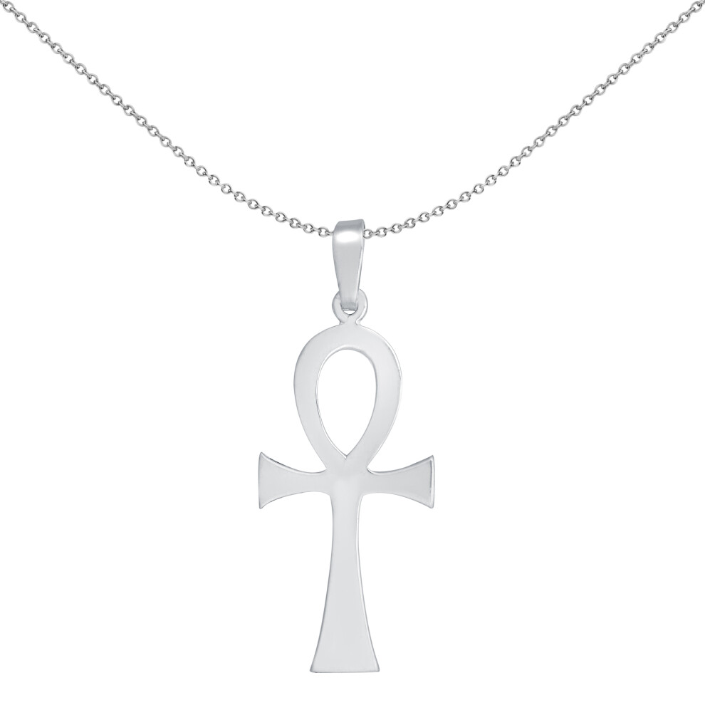 Jewelco London Unisex Rhodium Plated Sterling Silver Loop Top Egyptian Hieroglyph Ankh Cross Pendant - APX030