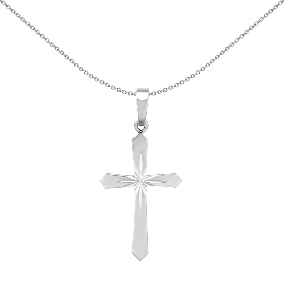 Jewelco London Unisex Rhodium Plated Sterling Silver Diamond-cut Arrow Head Starburst Cross Pendant - APX031