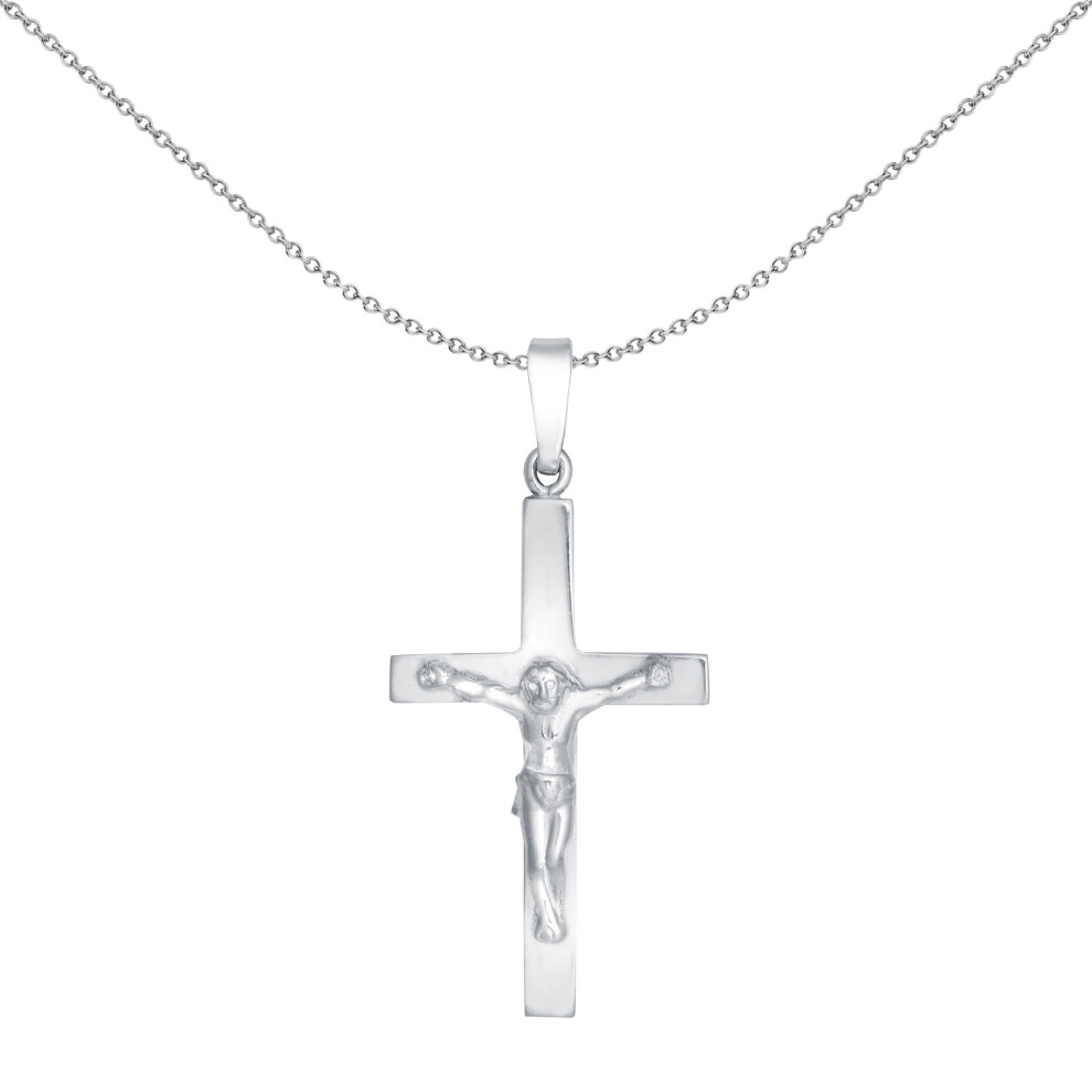 Jewelco London Unisex Rhodium Plated Sterling Silver Stamped Crucifix Plain Cross Pendant - APX027