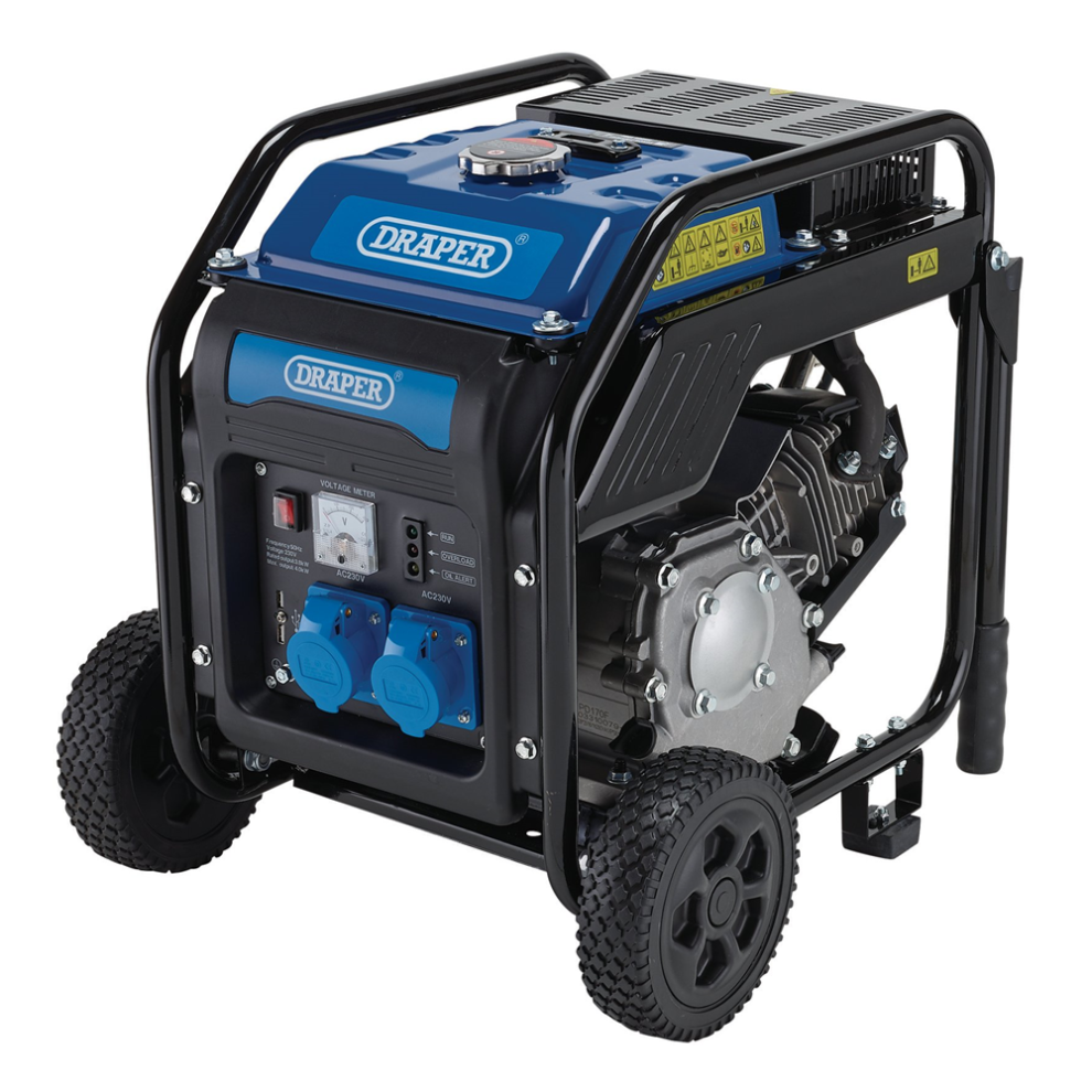 Draper 3.8Kw Open Frme Inverter Genny 98683 98683 Petrol Open Frame Inverter Generator With Wheels, 3800W