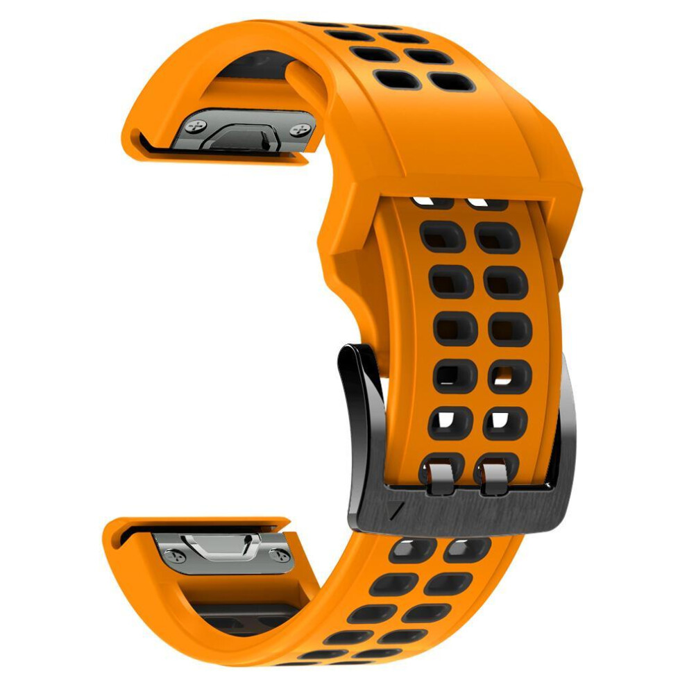 (Orange,Black, 26mm (For Fenix 7X)) 22mm 26mm Silicone Strap For Garmin Fenix 7 7X 6 6X Pro 5 5X Plus Quick Release Watchband For Garmin EPIX Forerunn