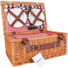 Outdoor 4 Person Luxury Wicker Picnic Basket Set with Blanket Vintage